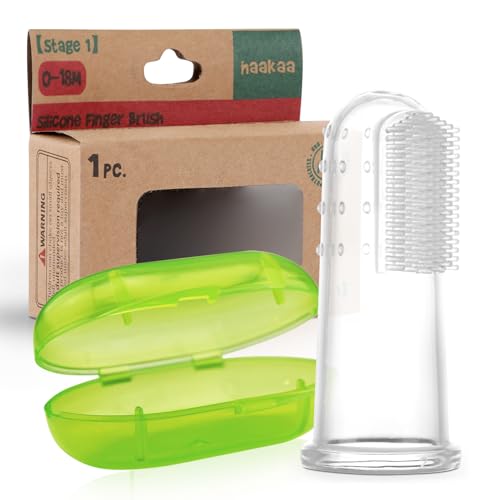 Image of haakaa Silicone Baby Finger Toothbrush Set, Baby’s First Toothbrush with Case, Soft Bristle Toothbrush for Infant Oral Care, 3 Months +