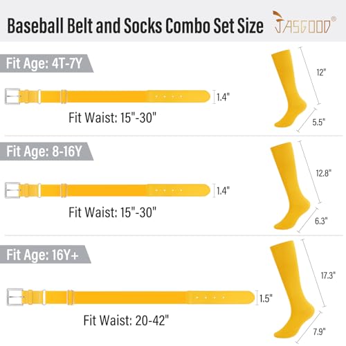 Image of Baseball Socks and Belt for Youth Adult Softball Socks Combo Elastic Waist Belt for Men Kids Boys Girls Women JASGOOD