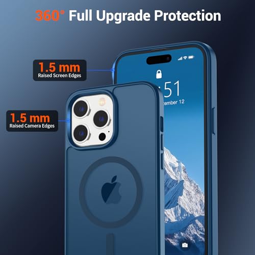 Image of SUPFINE Magnetic for iPhone 14 Pro Case (Compatible with MagSafe) (Military Grade Drop Protection) Slim Translucent Matte Shockproof with Anti-Fingerprint Phone Case,Deep Blue