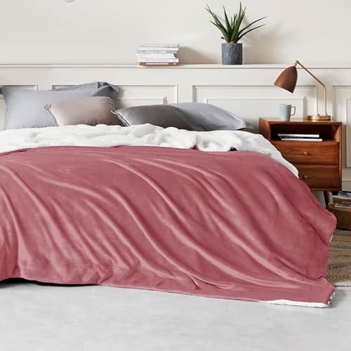 Image of Bedsure GentleSoft Sherpa Fleece Blanket Queen Size for Bed, Non-Heated, Thick and Warm Throw for Women and Men, Soft Fuzzy Plush Queen Blanket for Winter, Dusty Rose, 90x90 Inches
