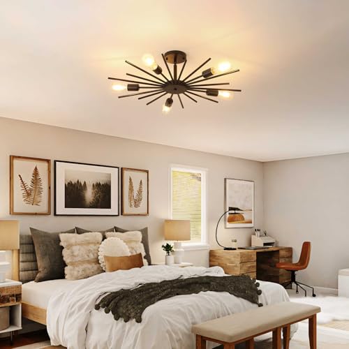 Karjearl Black Semi Flush Mount Ceiling Light, 27.5 Inch 5-Light Large Sputnik Flush Mount Light Fixtures, Farmhouse Industrial Sloped Ceiling Lighting for Kitchen, Entryway, Bedroom, Living Room by Karjearl - Image 5