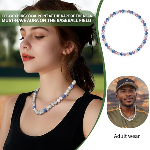 Men's Beaded Baseball Necklace, Bling Ice Collection, 16”-20” Inches, Ideal for Baseball Teams and Enthusiasts4