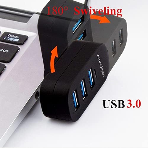 Hipipooo USB Splitter 180° Rotatable 3.0 USB Port Expander Mltiport USB to USB Adapter Portable Hubs for Windows Laptop, Xbox, Wii,PS3, PC, MAC, Mac Book, Tablet, Tab (Black)