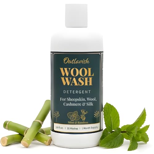 Wool Wash Detergent, Shampoo Soap for Sheepskin, Cashmere & Silk, Safe for Hand or Machine Washing Delicates. pH-Neutral Conditioner with Lanolin for Merino Wool (16 fl oz, Bamboo & Mint)