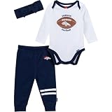 Gerber NFL Team Baby Girls' 3-Piece Onesie Bodysuit, Pants & Headband Set, Broncos, 0-3 Months