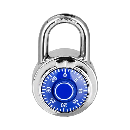 Image of Combination Lock, LQYN Standard Dial Combination Lock, Pack of 1; Blue Turnplate, 2 in. Wide, Fixed Three Digital Combination, for School, Gym & Locker, Toolbox, Gate