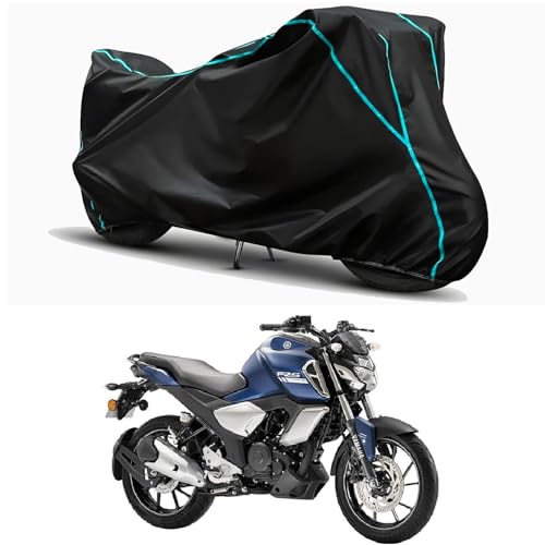 Image of Waterproof Bike Body Cover Compatible for | Yamaha FZS-FI V3 STD | Taffeta Fabric, Sky Piping Design, Bottom Elastic Fit | Dustproof, Sun UV & Rain Protection for All Weather.