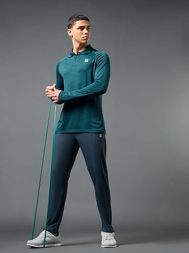 Image of TECHNOSPORT Mens Slim Fit Self-Design Full Sleeve Polo T-Shirt with Double Cool, SPF50+ Proerties for Gym, Workout and Regular Use