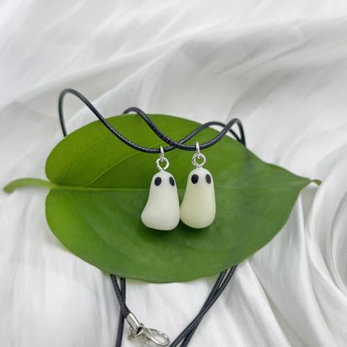 2pcs Ghost Necklace Cute Adopt a Ghost Necklace Blue and Green Glow in the Dark Pendent Christmas Halloween Jewelry for Women and Men4