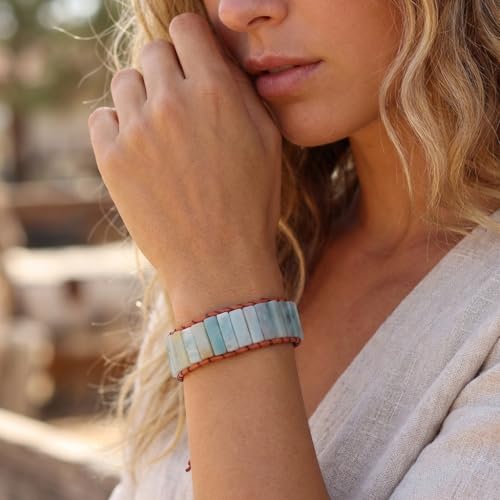 Image of YGLINE Boho Handmade Wrap Leather Tube Crystal Stone Bracelet for Women