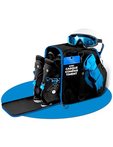 STYNGARD - STYNGARD Sac à Chaussures de Ski avec Compartiment pour Casque et Compartiment pour Bottes [40 L] – Sac pour Bottes de Ski avec bandoulière - Modèle Zermatt (Noir-Bleu)