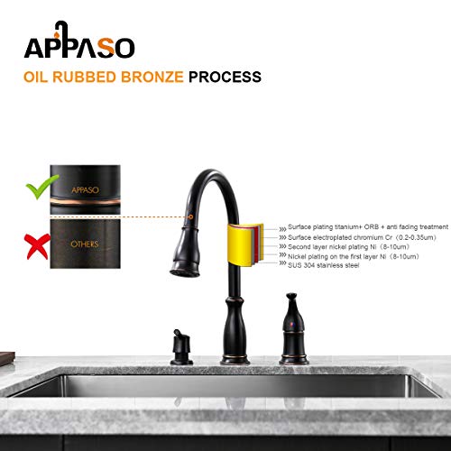 Appaso 3 Hole Kitchen Faucet With Pull Down Sprayer Oil Rubbed Bronze, 2-Hole Pull Out Kitchen Sink Faucet With Side Single Handle And Soap Dispenser, 211Orb #TOP6