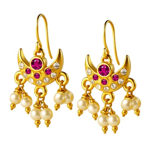 Image of VAMA FASHIONS 18K Gold Plated Anti Tarnish Half Moon Peacock Shape Traditional Maharashtrian Press on Bugadi Upper Ear Clip on Earrings For Women & Girls