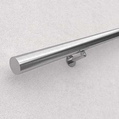 Muzata 8ft Staircase handrail Brushed Stainless Steel Safety Wall Mounted for Indoor Outdoor Stair Hand Railing Round 2”OD Pipe on Stairs Balusters HK27 SL4,HR0 HR5