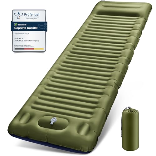 Isomatte Camping, 12CM Ultradicke Camping Luftmatratze mit Fußpumpe, Aufblasbare Matratze Kleines Packmaß, Ultraleichte Wasserdicht Outdoor Campingmatte Schlafmatte für Wandern, Zelt - Armeegelb