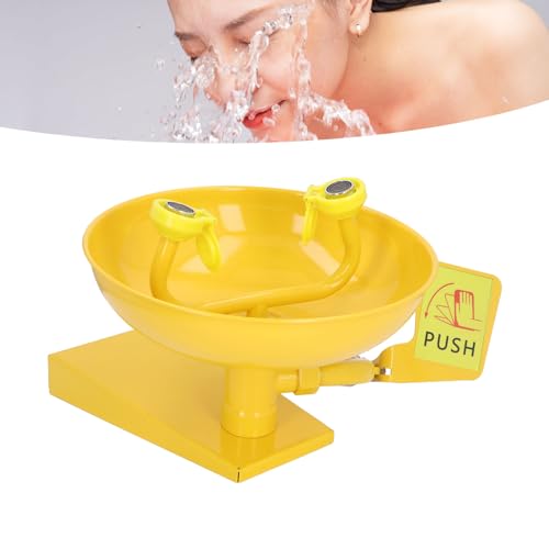 Emergency Eye Wash Station Wall Mounted, First Aid Eyewash Station with Stainless Steel Handle, 2 Spray Heads and Flip Cover for Factory Laboratory Use