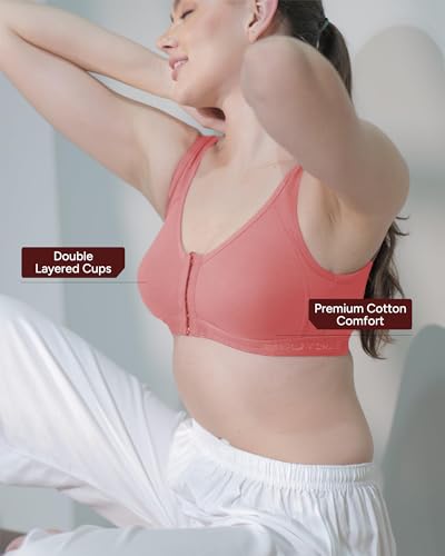 Image of BODYSIZE Cotton Front Open Sports Bra for Women Daily Use | Non-Wired Sweat Absorbent Seamless Bra | Full Coverage Regular Wear Comfortable and Convenient with Back Support Suitable for Gym, Yoga