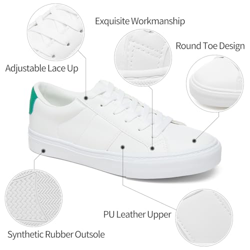 Image of Adokoo Women's Fashion Sneakers PU Leather Casual Shoes White Tennis Low Top Shoes Womens Lace Up Sneakers