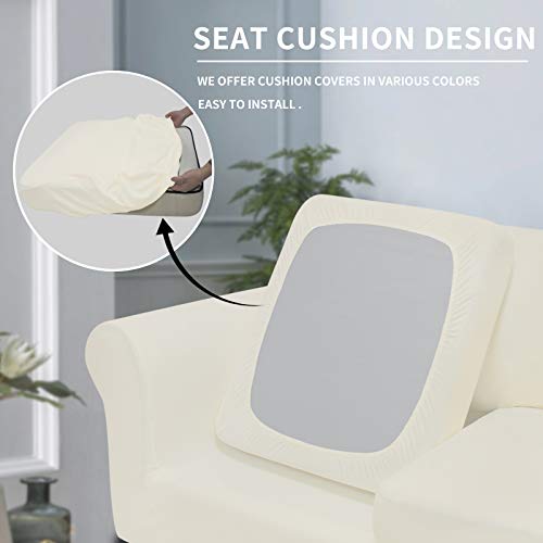 Image of Easy-Going 4 Pieces Stretch Sofa Cover for 3 Cushion Couch Washable | Sofa Slipcover for Stretch 3 Separate Sectional Cushion Couch - Furniture Protector for Pets, Kids Beige