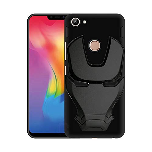 Image of COVERLY Official 3D Touch Feel Trending Marvel Avenger Logo Mask Soft Rugged Grip Silicone Iron Man Super Power Cartoon Movie Engraved Silicone Matte Back Cover for Vivo V7 Plus - Black