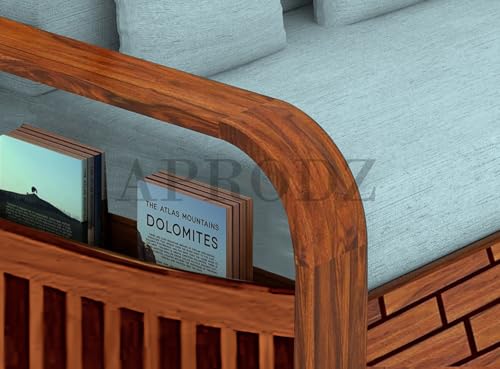 Image of APRODZ Solid Sheesham Wood Sofa Cum Bed 2 Seater Velevt Fabric with Turquoise Upholstery & Cushion Perfect Sofa Furniture for Home Living Office Room and Guests (Honey Finish 75x51x30-Inch)
