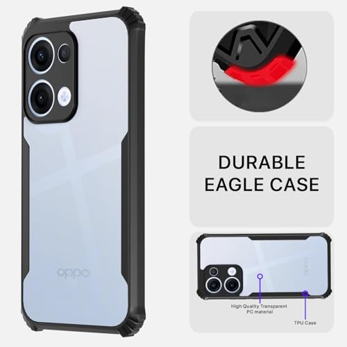 Image of Pikkme Crystal Clear Transparent Back Cover | Ultra Hyrbid | Full Camera Protection | Raised Edge | Bumper Case for Oppo Reno 13 5G (Black)