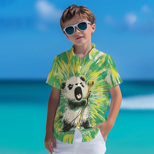 Image of Kids Tie-dye Hawaiian Shirt 80s Button Down Retro Short Sleeve Casual Beach Tropical Funny Party Outfits for Boys