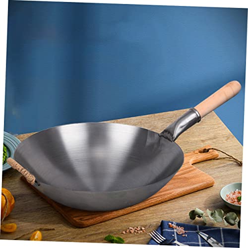 Olla de hierro grueso Wok con mango de madera miniatura 4