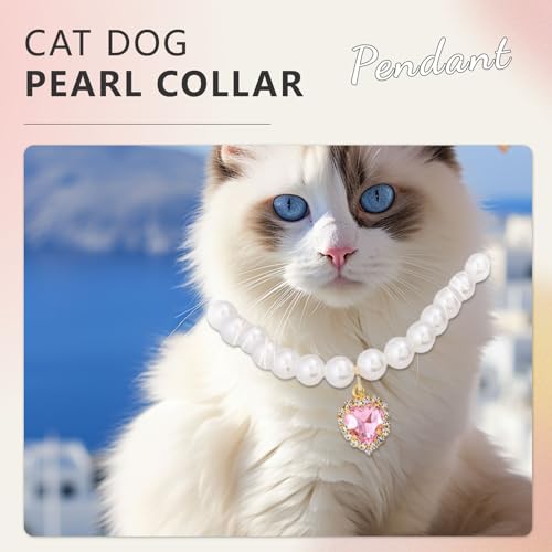 Cosmeria Verstellbare Perlen Haustierhalsband mit Herzförmigen Strasssteinen, 2 Farben, Elegantes Design für Kleine Katzen und Hunde
