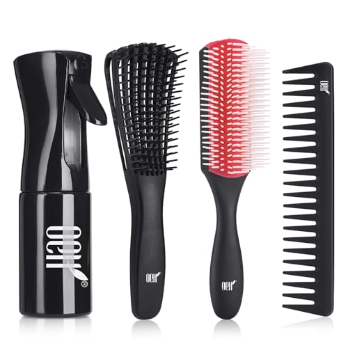 OEH Cepillo de pelo, cepillo desenredante para cabello rizado húmedo y seco 3/4 ABC, con Pulverizador Agua Peluqueria, cepillo desenredante, Peine de dientes anchos (rojo)