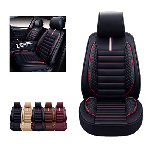 Oasis Auto Car Seat Covers Accessories 2 Piece Front Premium Nappa Leather Cushion Protector Universal Fit For Most Cars Suv Pick-Up Truck, Automotive Vehicle Auto Interior Décor (Os-001 Black&Red) #TOP6