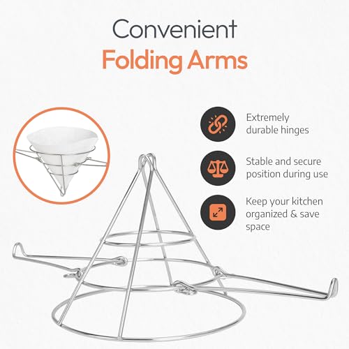 Cleaner Oil, Better Filtration – Stainless Steel Cone Filter Holder with 20 Paper Filters | 10-Inch Cone Filters for Longer-Lasting Frying Oil & Maple Syrup