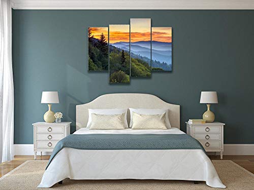 Great Smoky Mountains National Park Scenic Sunrise Landscape At Oconaluftee Canvas Wall Art Hanging Paintings Modern Artwork Abstract Picture Prints Home Decoration Gift Unique Designed Framed 4 Panel #TOP1