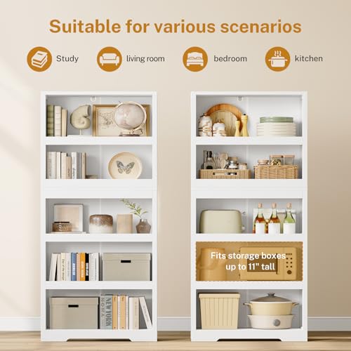 Image of TEENFON 64.2 inch Bookcase, 5-Tier Open Bookshelves and Bookshelf, Freestanding Display Storage Shelves with Storage Cabinet for Bedroom, Living Room and Office