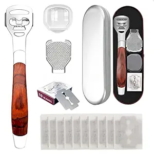 Sunkizzrs Pedicure Tools for Feet Corn Cutter for Foot Cuticle Cutter Callus Remover Foot Care Pedicure Callus Shaver Corn Cuticle Hard Skin Remover Rasp Cutter (Five Piece Set with Wooden Handle)