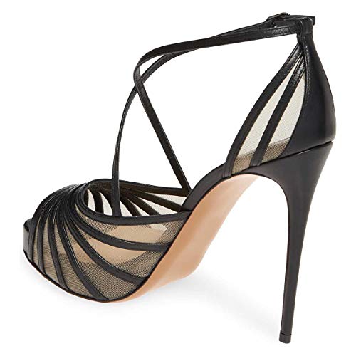 FSJ Women Elegant Peep Toe Crisscross Platform Sandals Ankle Strappy Stiletto High Heel Pumps D'Orsay Wedding Dress Shoes US Size 4-153