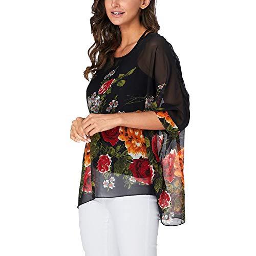 Image of Ckikiou Plus Size Batwing Flowy Semi Sheer Chiffon Blouse Tunic for Women Summer Floral Print Boho Beach Cover ups