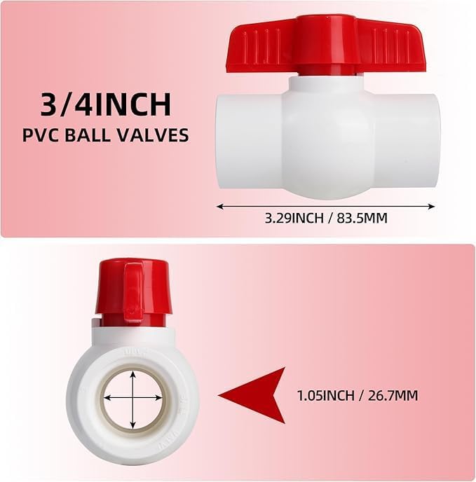 Image of PVC Ball Valves, T-handle Water Shut-Off Ball Valve Threaded (NPT), PVC Ball Valve for Water Project, Swiming Pool, Irrigation System, Rated at 150 PSI, (Pack Of 5) Size (3 /4 inch) Three Fourth Inch