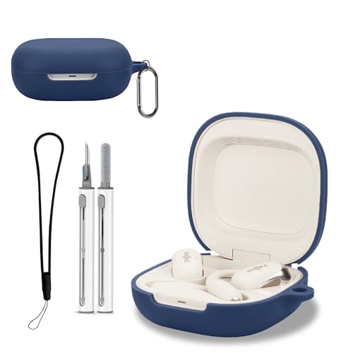 Coque de protection pour SHOKZ OpenFit 2+ en silicone bleu avec lanière