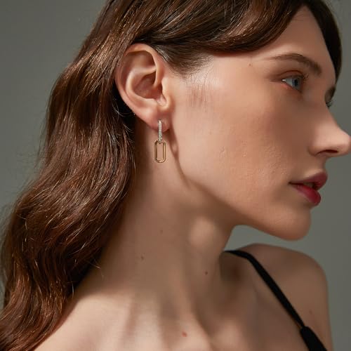 Sylph Small Paperclip Earrings for Women, 18K Gold Plated Trendy Chain Link Earring Dangle, Tiny Statement Square Huggie Double Hoop Earrings Rectangle Jewelry Gifts for Wedding — view 4