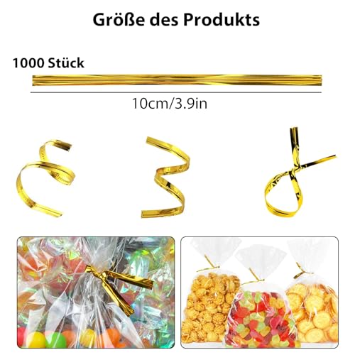 Cfcyhla Pack of 1000 Twist Ties Metallic Ties Closure for Bags Gold Ties Bag Clips Sealing Strips for Bakery Candy Bags Cookies Chocolate (3.9 inches) - Image 2