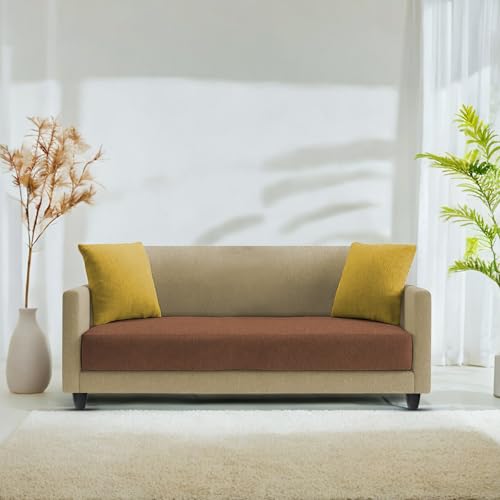 Image of Casaliving Dominic 2 Seater Sofa Set for Living Room (Cream Brown Fabric) Premium Fabric Sofa