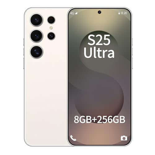 Unlocked Phone S25 Ultra Smartphone 8-core 8GB+256GB Cell Phone 6.8-inch HD Screen Unlocked Phone 50MP+24MP Camera 6800 mAh Battery 4G Dual SIM (Pearl White)