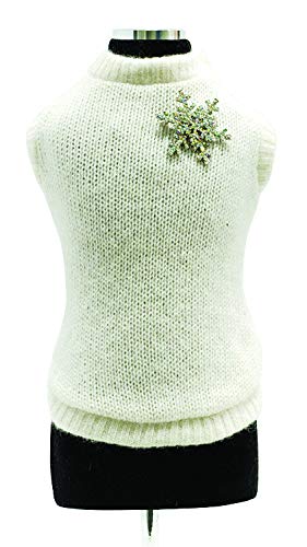 Trilly Tutti Brilli Loup Wool Sweater with Crystal Snowflake Brooch, White, 2X-Small