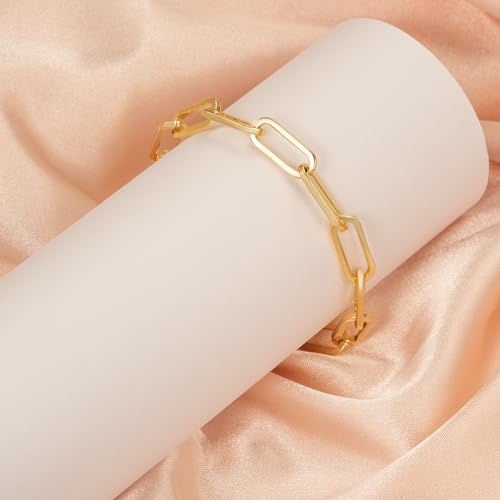 STREYANT Gold Bracelets for Women Men Bracelet Robust Paperclip Gold Chain Bracelet Layer with Other Jewelry Presents for Women & Men 6.5/7/7.5/8/9in (8in) by STREYANT - Image 3