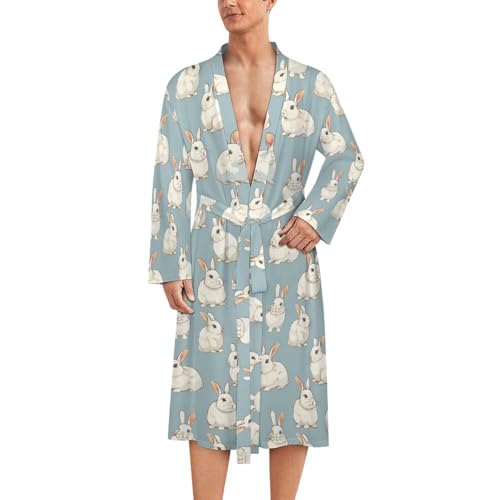 Cute Fat Rabbits Funny Men's Robe Soft Lightweight Bathrobe Long-sleeve Spa Robes