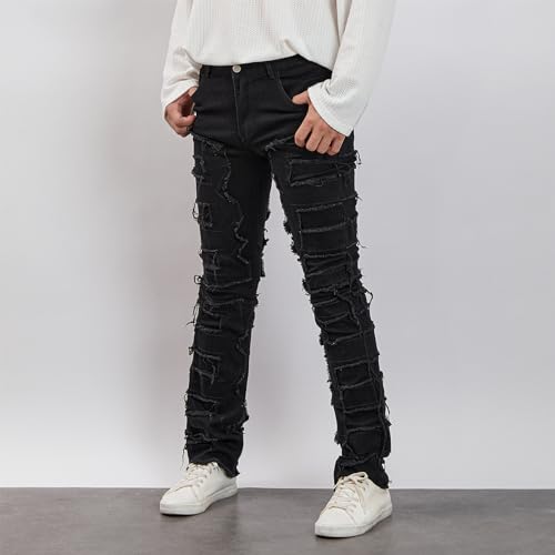 Ripped Jeans for Men Slim Denim Regular Fit Stacked Denim Distressed Destroyed Pants Mens Washed Jeans with Hole2
