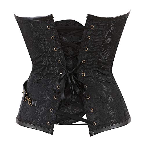 Grebrafan Steampunk Leather Corset Halter Bustier With Skirt And Pirate Blouse (Us(16-18) 4Xl, Black) #TOP5
