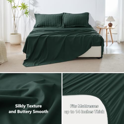 Image of HIMEET Full Size Comforter Sets - 7 Pieces Seersucker Bed in a Bag, Boho Bedding Sets for Bedroom Decor, All Season Home Essential Bed Set with Comforter, Sheets, Pillowcases & Shams, Forest Green