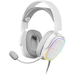 Auriculares Gaming Sin Diadema MARSGAMING MHAXW Blanco, Auriculares RGB Multiplataforma+Mic extraíble, 53mm HIFI